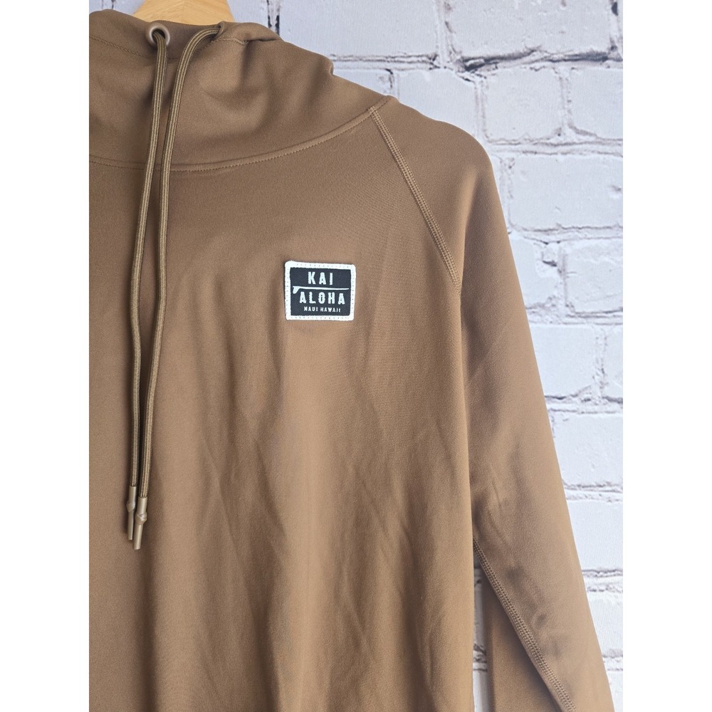 Kai Aloha Supply Hawaii Soft Scuba Drawstring Hoodie Tan Beige Brown Size Medium - Picture 4 of 10